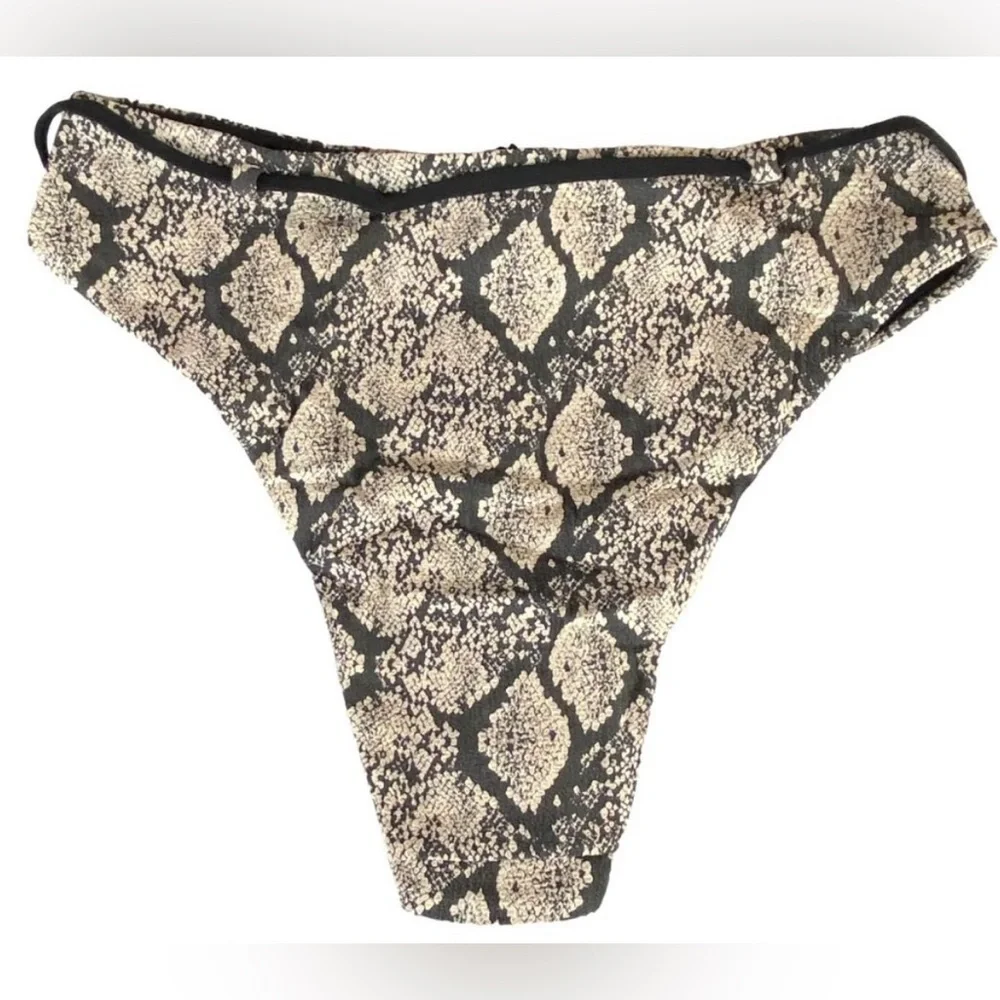 Andie Swim ‘Riviera High Waisted’ Belted Bikini Bottom | Black Snakeskin - NWT